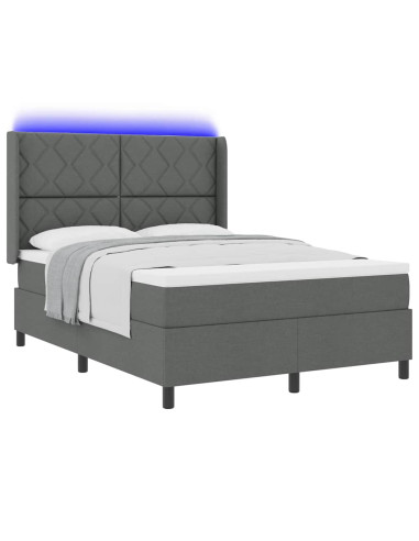 Letto a Sorgente LED Grigio scuro 140 x 200 cm Tessuto