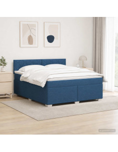 Letto con Box Spring, Materasso e LED Blu 180 x 200 cm Tessuto