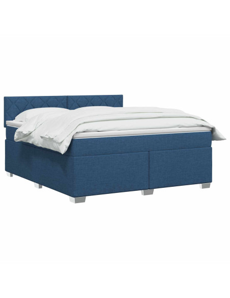 Letto con Box Spring, Materasso e LED Blu 180 x 200 cm Tessuto