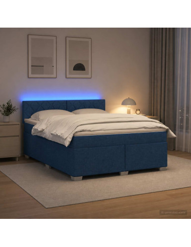 Letto con Box Spring, Materasso e LED Blu 180 x 200 cm Tessuto