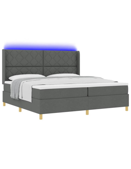 Letto a molle con strisce LED Grigio 200 x 200 cm Tessuto