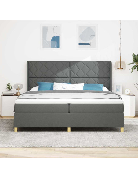 Letto a molle con strisce LED Grigio 200 x 200 cm Tessuto