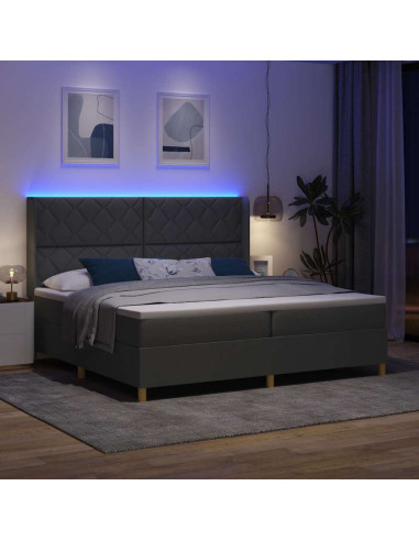 Letto a molle con strisce LED Grigio 200 x 200 cm Tessuto