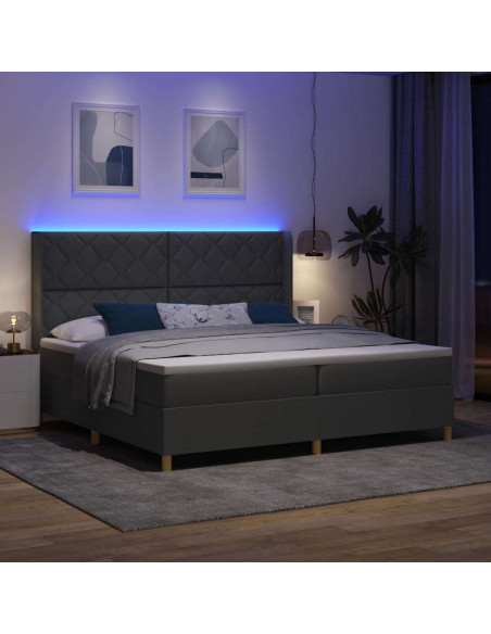 Letto a molle con strisce LED Grigio 200 x 200 cm Tessuto