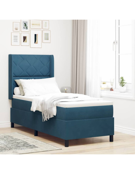 Letto a molle con materasso Blu 80 x 200 cm Velluto