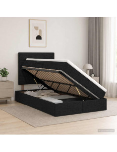 Letto con contenitore e materasso Nero 120 x 200 cm Tessuto