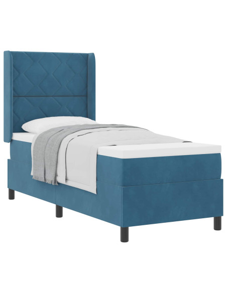 Letto a molle con materasso Blu 80 x 200 cm Velluto