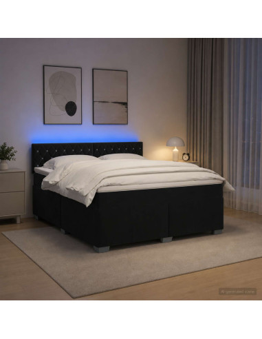 Letto con Box Spring, Materasso e LED Nero 140 x 190 cm Velluto
