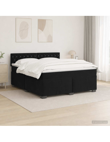 Letto con Box Spring, Materasso e LED Nero 140 x 190 cm Velluto