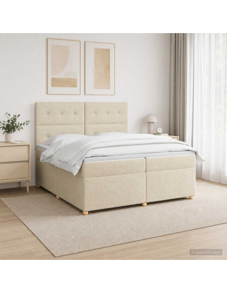 Letto box spring con materasso Crema 200 x 200 cm Tessuto