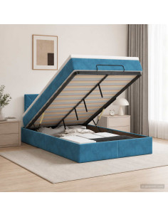 Letto ottomano con materasso Blu Scuro 120 x 190 cm Velluto