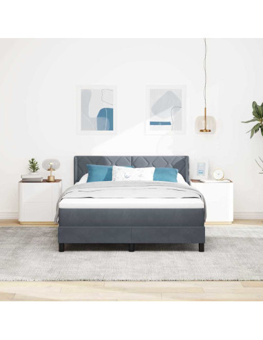 Letto a molle con testiera Grigio scuro 200 x 140 cm Velluto