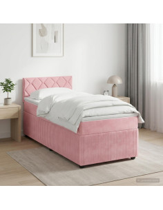Letto box spring con materasso Rosa 90 x 200 cm Velluto