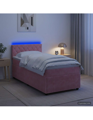 Letto box spring con materasso Rosa 100 x 200 cm Velluto