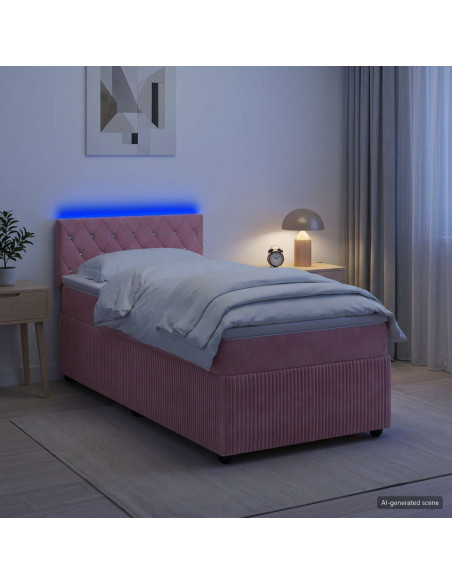 Letto box spring con materasso Rosa 100 x 200 cm Velluto