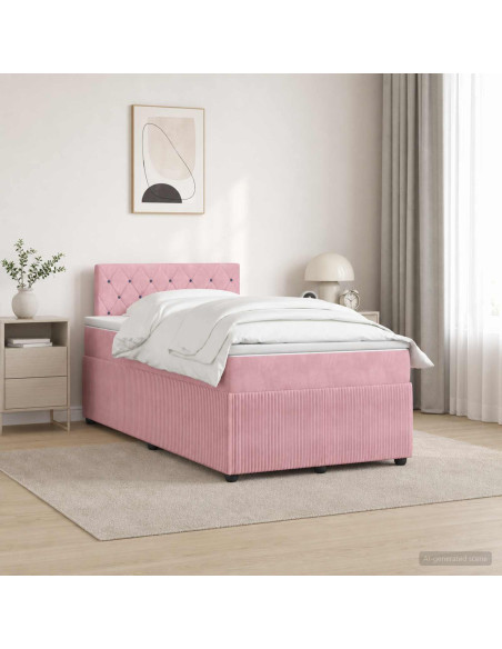Letto box spring con materasso Rosa 120 x 200 cm Velluto