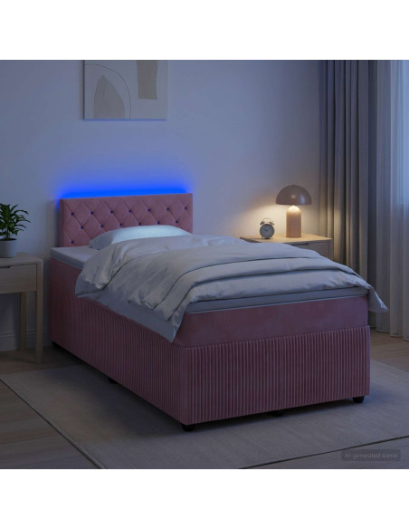 Letto box spring con materasso Rosa 120 x 200 cm Velluto