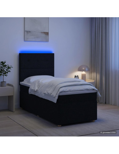Letto box spring con materasso Nero 100 x 200 cm Tessuto