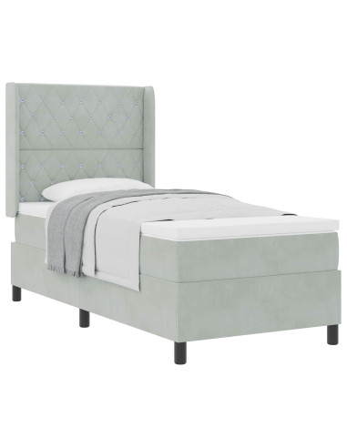 Letto a molle con materasso Grigio chiaro 90 x 190 cm Velluto