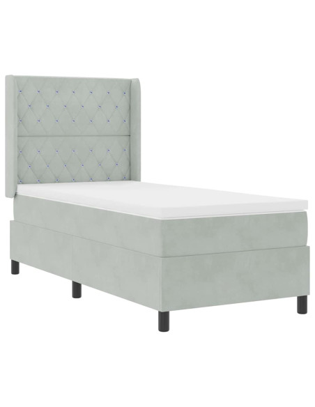 Letto a molle con materasso Grigio chiaro 90 x 190 cm Velluto