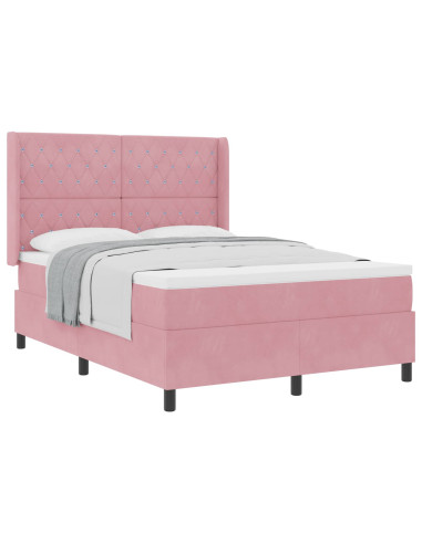Letto a molle con materasso Rosa 140 x 190 cm Velluto