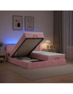 Letto con contenitore LED e materasso Rosa 200 x 200 cm Velluto