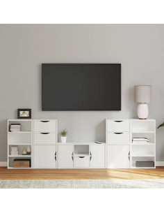 Mobile TV 5 pz con Contenitore ODDA Bianco in Legno di Pino
