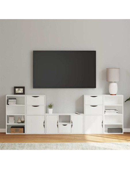 Mobile TV 5 pz con Contenitore ODDA Bianco in Legno di Pino