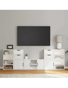 Mobile TV 5 pz con Contenitore ODDA Bianco in Legno di Pino