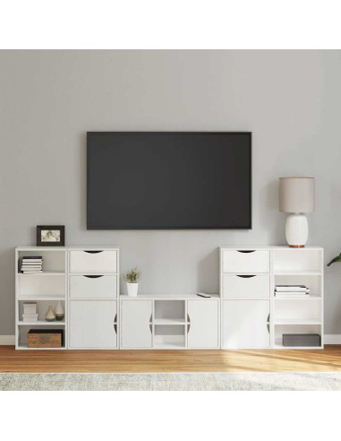 Mobile TV 5 pz con Contenitore ODDA Bianco in Legno di Pino