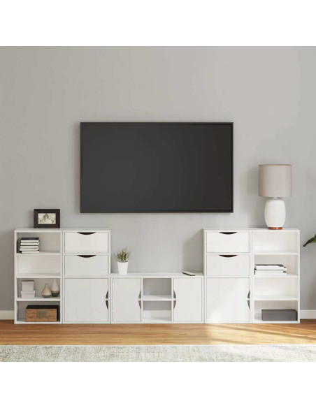 Mobile TV 5 pz con Contenitore ODDA Bianco in Legno di Pino