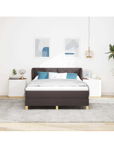 Letto a molle con testiera Marrone Scuro 140 x 200 cm Tessuto
