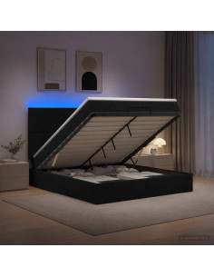 Letto Ottomano con Materasso e LED Nero 140 x 200 cm Tessuto