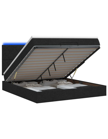 Letto Ottomano con Materasso e LED Nero 140 x 200 cm Tessuto