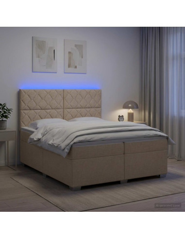 Letto box spring con materasso Crema 200 x 200 cm Tessuto