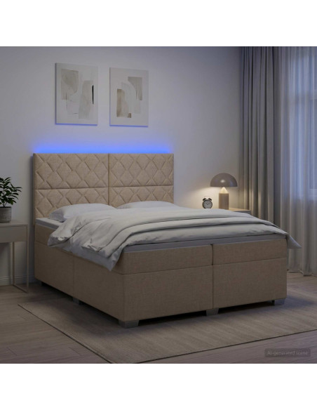 Letto box spring con materasso Crema 200 x 200 cm Tessuto