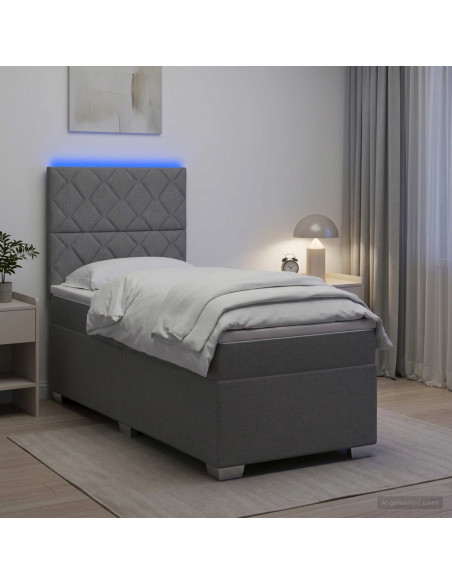 Letto con Box Spring, Materasso e LED Grigio Chiaro 90 x 190 cm