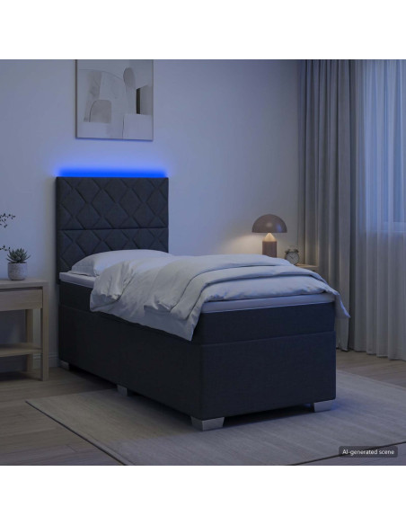 Letto con Box Spring, Materasso e LED Grigio Scuro 90 x 190 cm