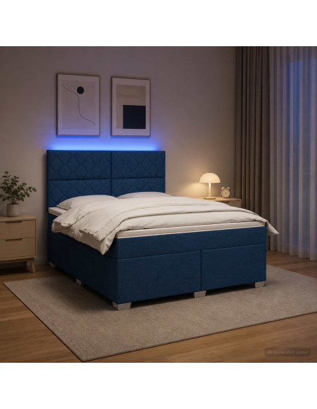 Letto box spring con materasso Blu 180 x 200 cm Tessuto