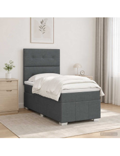 Letto Box Spring LED con Materasso Grigio Scuro 90 x 190 cm
