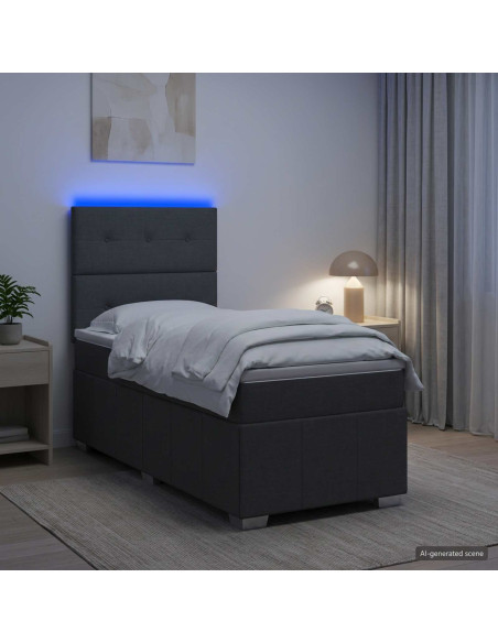 Letto Box Spring LED con Materasso Grigio Scuro 90 x 190 cm