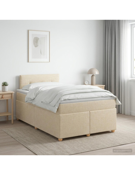 Letto box spring con materasso Crema 120 x 190 cm Tessuto