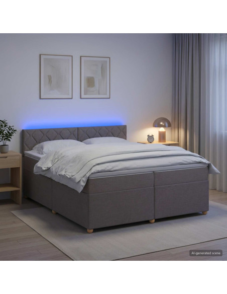 Letto box spring con materasso Tortora 200 x 200 cm Tessuto