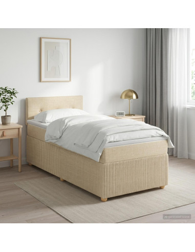 Letto box spring con materasso Crema 80 x 200 cm Tessuto