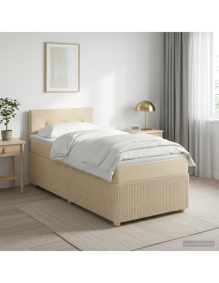 Letto box spring con materasso Crema 80 x 200 cm Tessuto