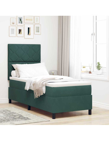 Letto a Sorgente LED Verde Scuro 80 x 200 cm Velluto