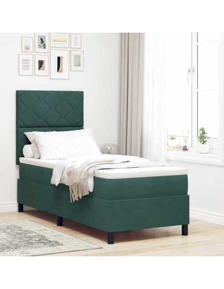 Letto a Sorgente LED Verde Scuro 80 x 200 cm Velluto