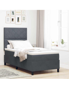 Letto a Sorgente LED Grigio scuro 100 x 200 cm Velluto