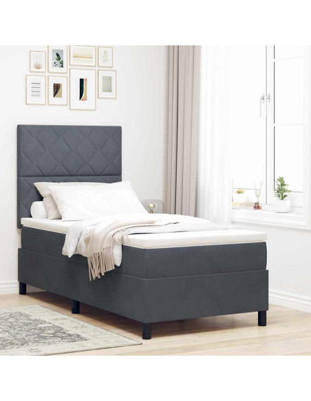 Letto a Sorgente LED Grigio scuro 100 x 200 cm Velluto