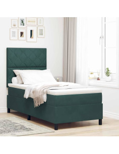 Letto a Sorgente LED Verde Scuro 100 x 200 cm Velluto